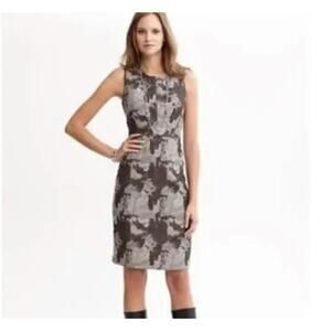 Banana Republic Brown Gold Brocade Wool Sheath Dress Size 14 Holiday Party